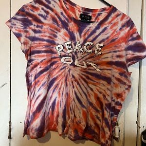 Pink, white, and purple tie dyed crop top